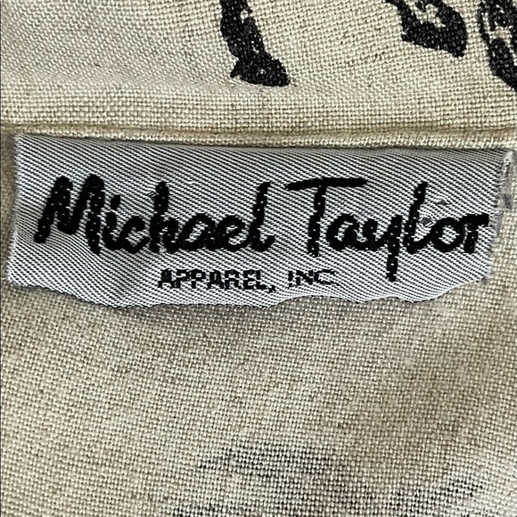 Michael Taylor sz med blazer lightweight rayon/linen blend natural / black print - Picture 10 of 12